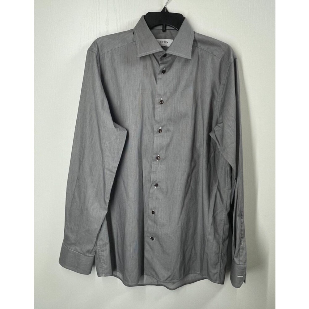 Eton Shirt Mens 16.5 42 Gray Contemporary Fit Dress Long Sleeve Button Front